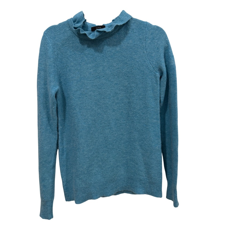 J. Crew Blue Alpaca Blend Ruffle Mock Neck Textured Knit Sweater Small